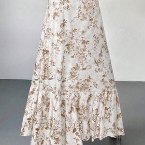 Floral A-Line Skirt - Cream and Brown